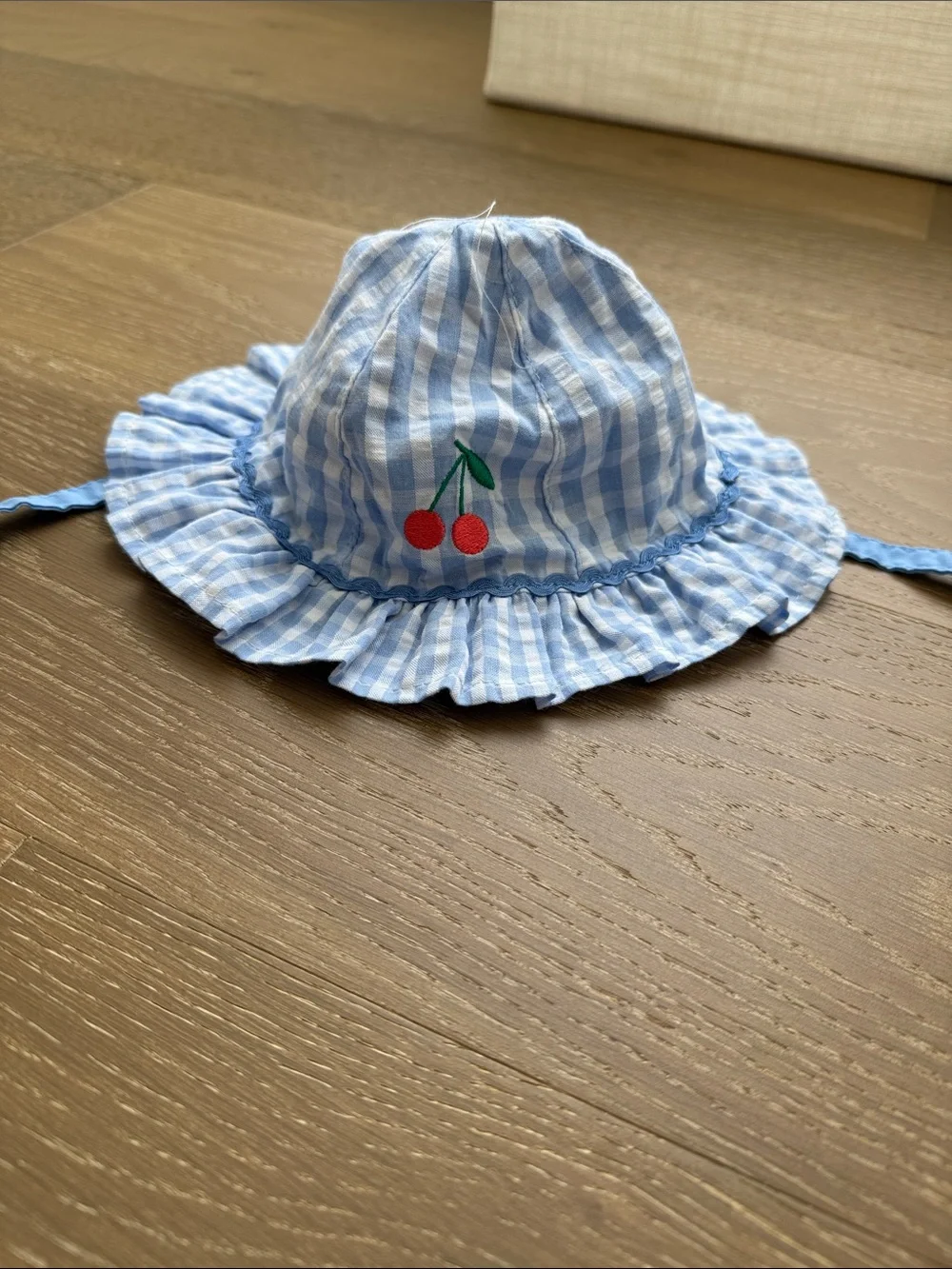 Target Light Blue Gingham Kids Sun Hat with Cherry Embroidery
